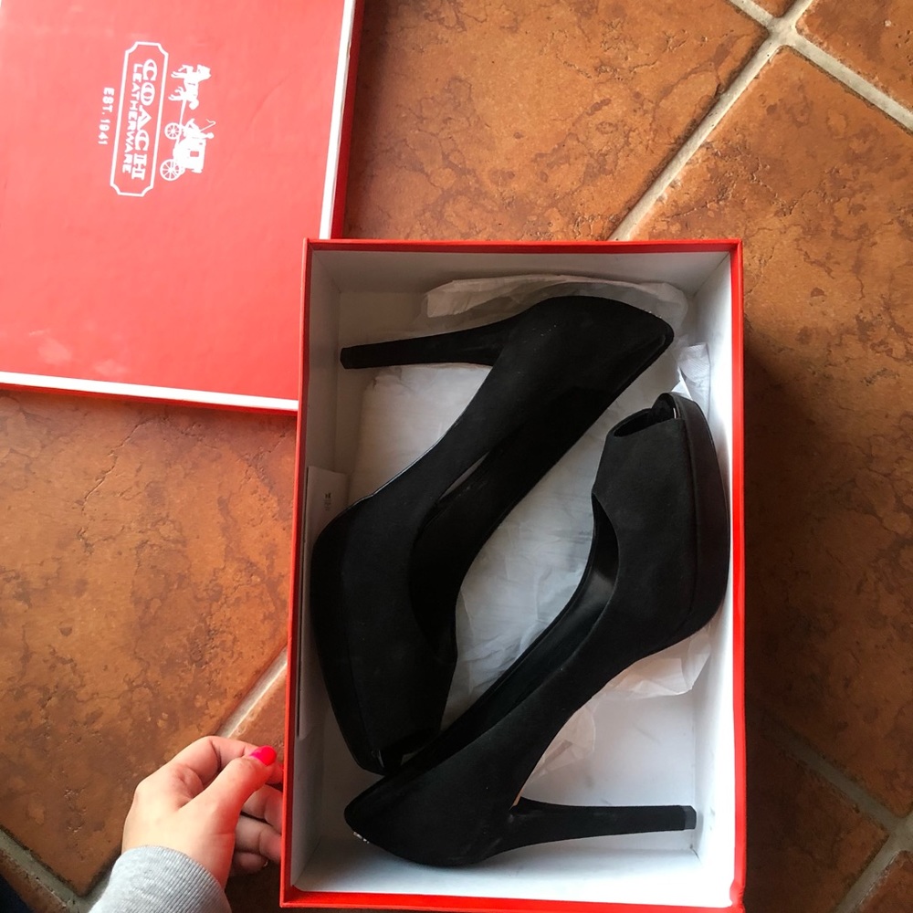 Black peep toe coach heels